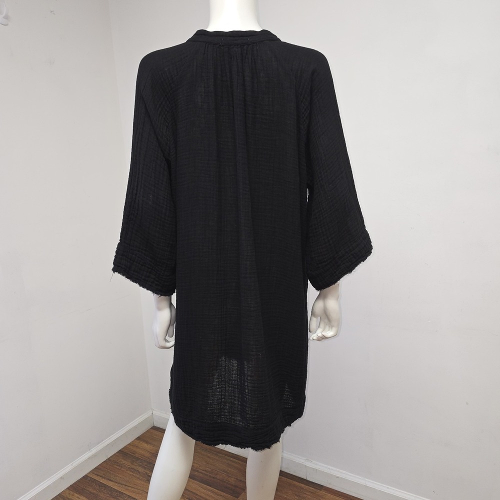 Cloth & Stone Gauze Dress Cover-Up 3/4 Sleeve Black V-Neck Size S Womens Relaxed - Picture 3 of 10